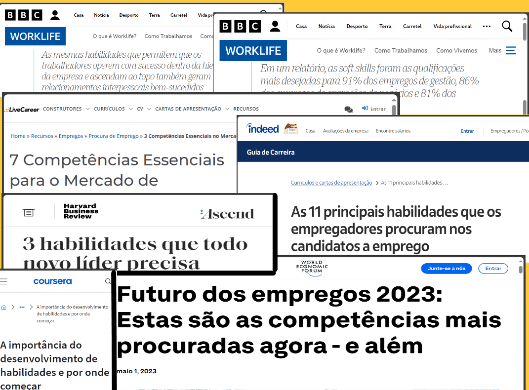 Montagem de diversas matérias sobre habilidades