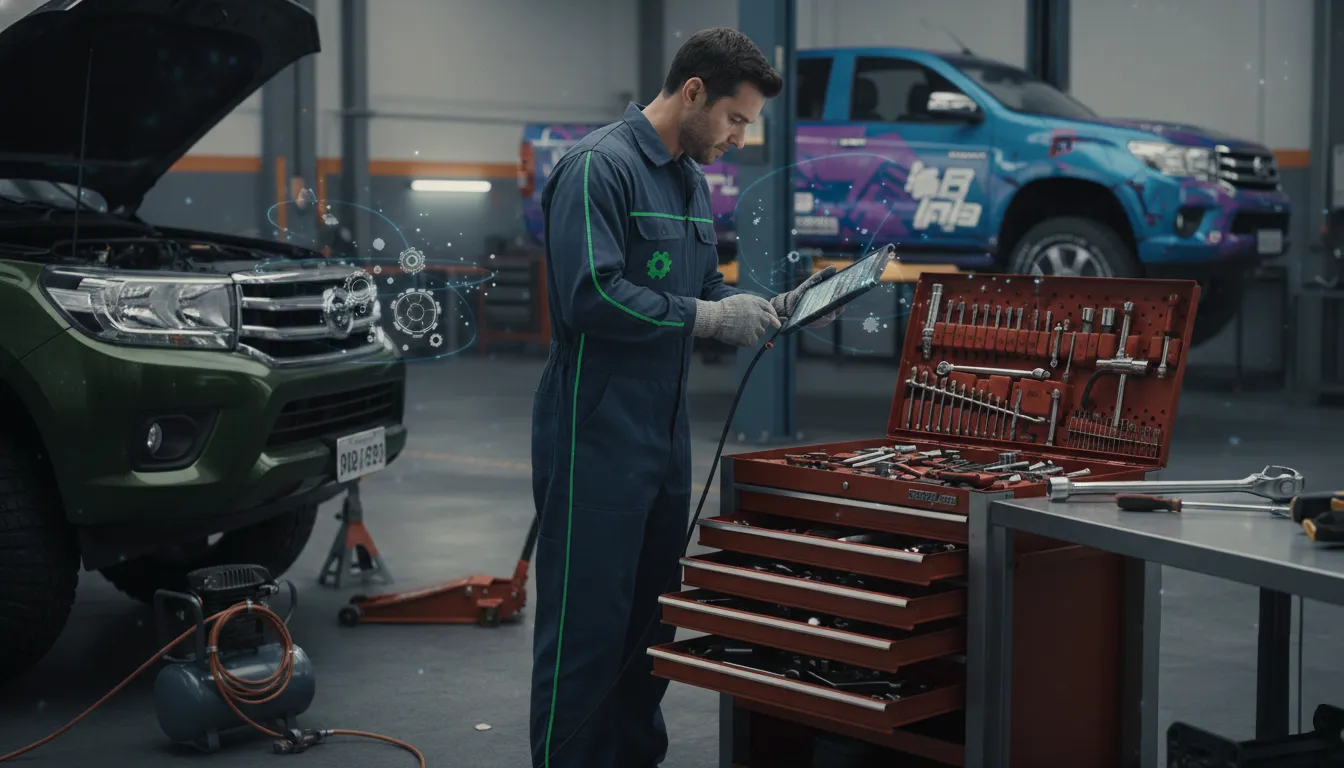 Um mecânico automotivo em uma oficina mecânica.