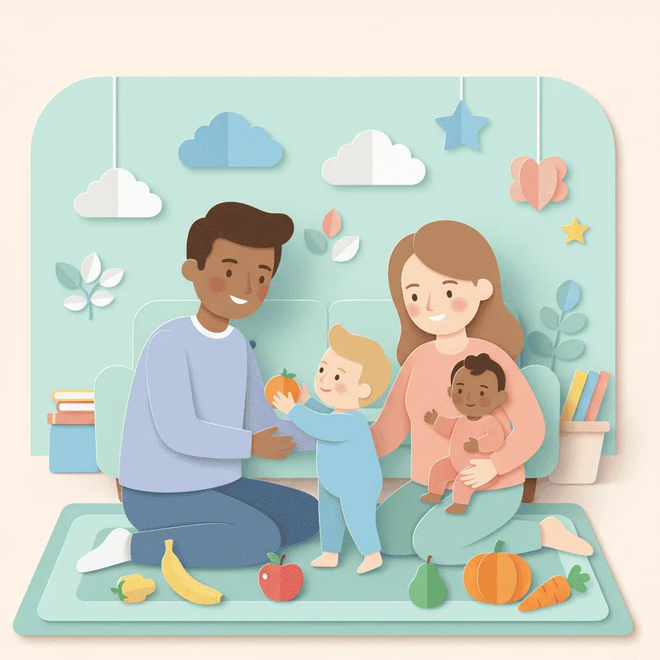 Ilustração casal com 2 crianças.