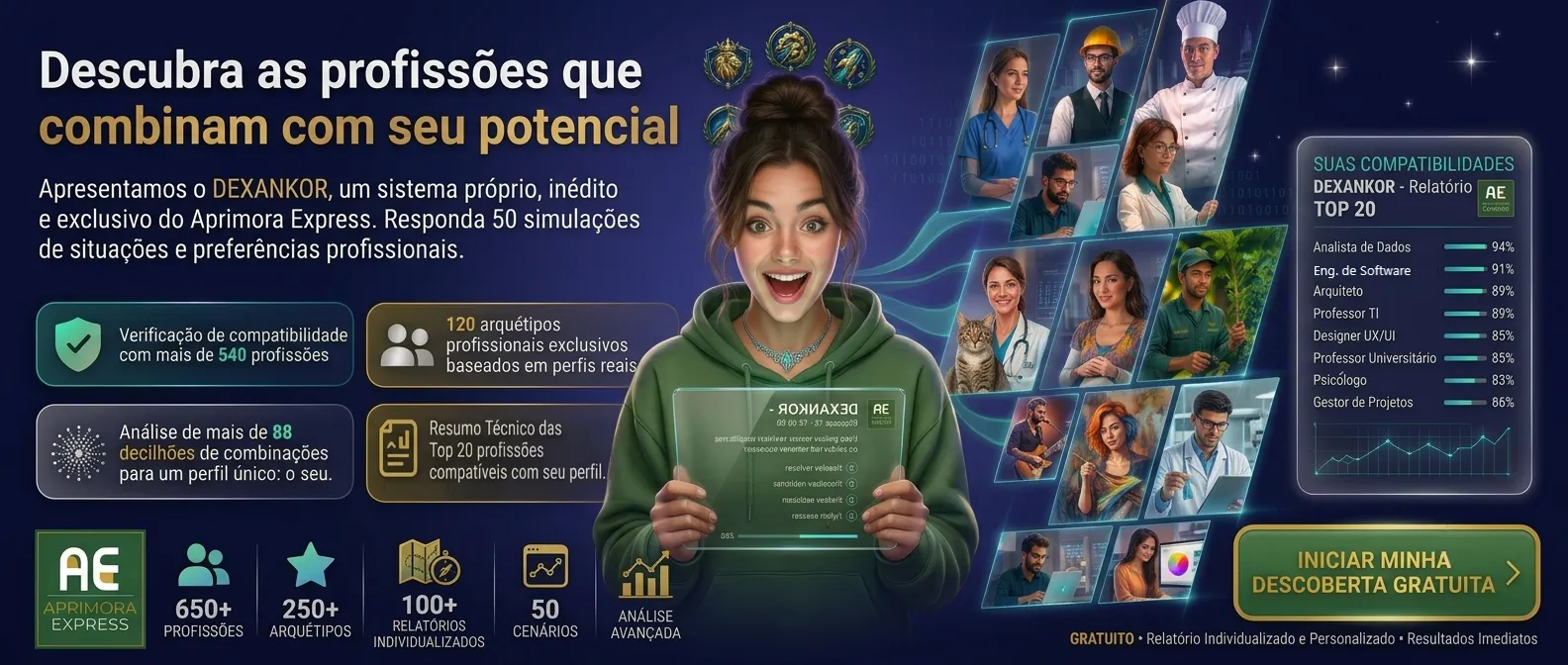 Mulher com um tablet futurista nas mãos respondendo questionário DEXANKOR
